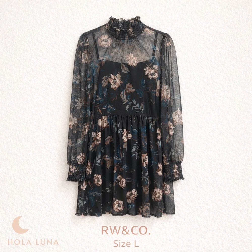 RW&CO. BLACK AND BLUE FLORAL DRESS